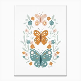 Butterflies And Flowers in teal & yellow Canvas Print