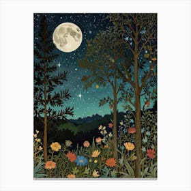 Moonlight In The Forest Style William Morris Art Print 3 Canvas Print