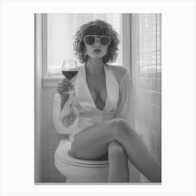 Girl On Toilet Holding Wine Canvas Print