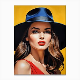 Woman Portrait With Hat Pop Art (51) Canvas Print