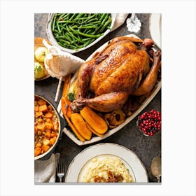 An Inviting Traditional Thanksgiving Feast Is Spread Out Highlighting A Tenderly Roasted Turkey Wit (1) Canvas Print