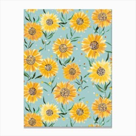 Summer Happy Sunflowers Blue Canvas Print