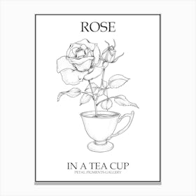 Rose In A Tea Cup Line Drawing 1 Poster Canvas Print