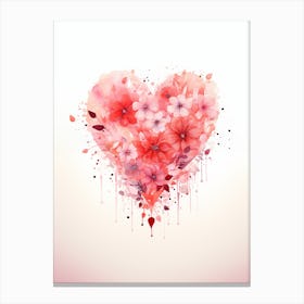Pink red Heart love Flowers watercolor illustration Canvas Print