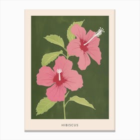 Pink & Green Hibiscus 2 Flower Poster Canvas Print