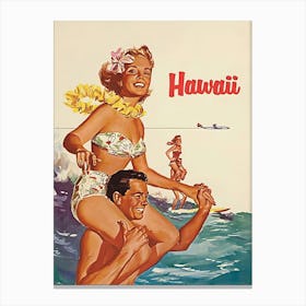 Hawaii, Couple On the Surf Canvas Print