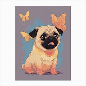 Pug With Butterflies 1 Canvas Print