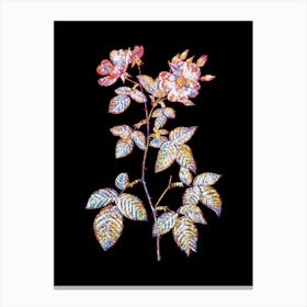 Stained Glass Red Bramble Leaved Rose Mosaic Botanical Illustration on Black Canvas Print