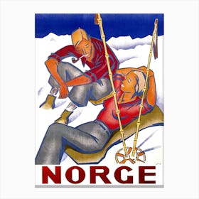 Norway, Couple Of Skiers Canvas Print