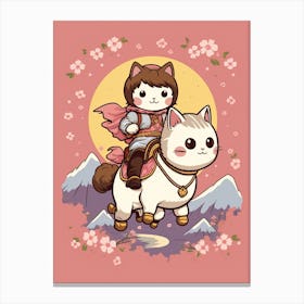 Kawaii Cat Drawings Horseback Riding Canvas Print