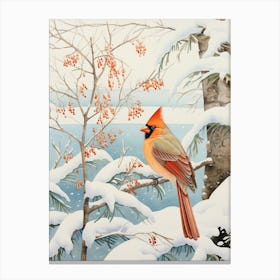Winter Bird Painting Northern Cardinal 4 Canvas Print