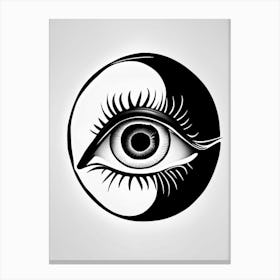 Yin Yang Eye, Symbol, Third Eye Simple Black & White Illustration Canvas Print
