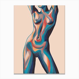 Retro Nude Figure In Blue And Orange Canvas Print