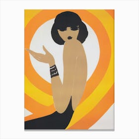 Retro Woman Portrait with Orange Spirals Vintage Print Canvas Print