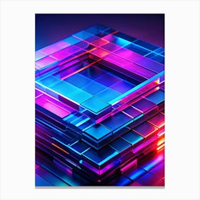 Abstract Arrangement Of Glowing, Translucent Cubes Stacked Upon Each Other With Blue, Pink, And Orange Neon Lighting Canvas Print