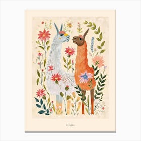 Folksy Floral Animal Drawing Llama 4 Poster Canvas Print