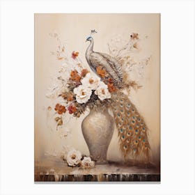 Peacock Flower, Autumn Fall Flowers Sitting In A White Vase, Farmhouse Style 1 Canvas Print