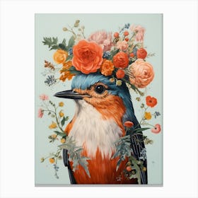 Bird With A Flower Crown European Robin 3 Canvas Print