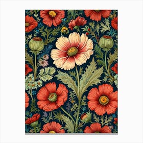 William Morris Red Poppies Seamless Pattern Canvas Print