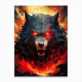 Wolf In Flames 12 Canvas Print