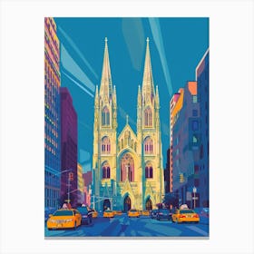 St Patricks Cathedral New York Colourful Silkscreen Illustration 4 Canvas Print