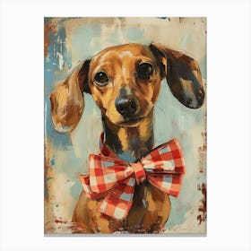 Kitsch Portrait Of A Dachshund In A Bow Tie 1 Canvas Print