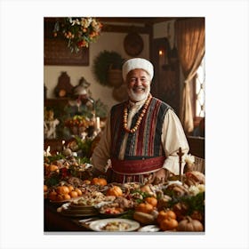 A Jovial Pilgrim Adorned With Traditional Dress From The New World An Adoring Smile Complementing (4) Canvas Print