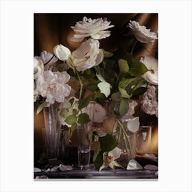 White Roses On Gold Canvas Print
