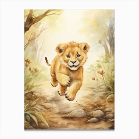 Running Watercolour Lion Art Painting 4 Canvas Print