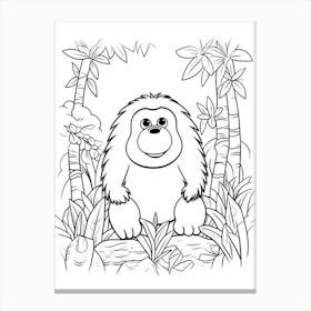 Line Art Jungle Animal Bornean Orangutan 1 Canvas Print