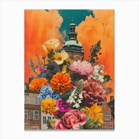 Copenhagen   Floral Retro Collage Style 2 Canvas Print