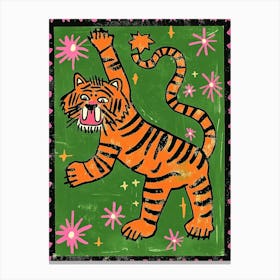 Green Tiger Illustration Tapestry Graphic Wall Art Canvas Print