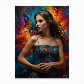 Woman In A Colorful Dress 1 Canvas Print