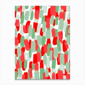 Red And Green Abstract Paint Brush Strokes Christmas Canvas Print