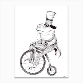 Black and White Frog on a Bike Canvas Print