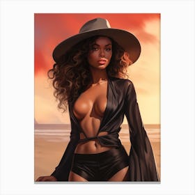 Illustration of an African American woman at the beach 102 Canvas Print
