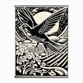 B&W Bird Linocut Barn Swallow 2 Canvas Print