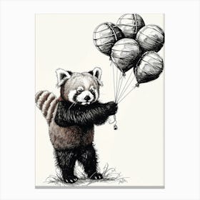 Red Panda Holding Balloons Ink Illustration 2 Canvas Print