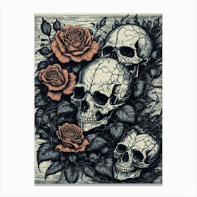 Skulls And Roses Print Canvas Print