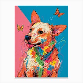 Dog With Butterflies Canvas Print