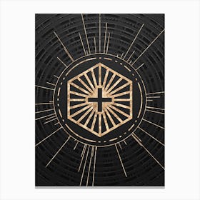 Geometric Glyph Symbol in Gold with Radial Array Lines on Dark Gray n.0088 Canvas Print