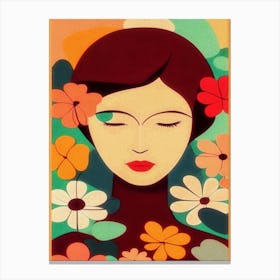 Woman With Flowers, Retro Motif, Grainy Texture Canvas Print