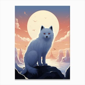 Arctic Fox Moon Playful Illustration 1 Canvas Print