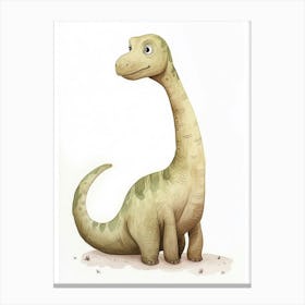 Cute Cartoon Apatosaurus Dinosaur Watercolour 3 Canvas Print