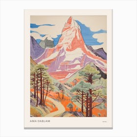 Ama Dablam Nepal 2 Colourful Mountain Illustration Poster Canvas Print