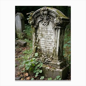 Frontal View Of A Weather Beaten Gravestone Detailing The Worn Engravings Of The Departed Soul Indi (3) Canvas Print