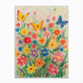 Colorful Flowers And Butterflies Canvas Print