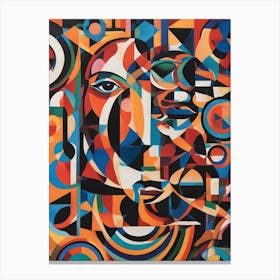 Multitude - Abstract Art Deco Geometric Shapes Oil Painting Modernist Picasso Inspired Bold Gold Green Turquoise Red Face Visionary Fantasy Style Wall Decor Surrealism Trippy Cool Room Art Invoke Psychedelic Canvas Print