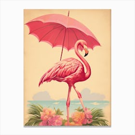 Vintage Pink Flamingo Illustration Kitsch Canvas Print