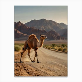 Camel Crossing The Road In The Desert Canvas Print